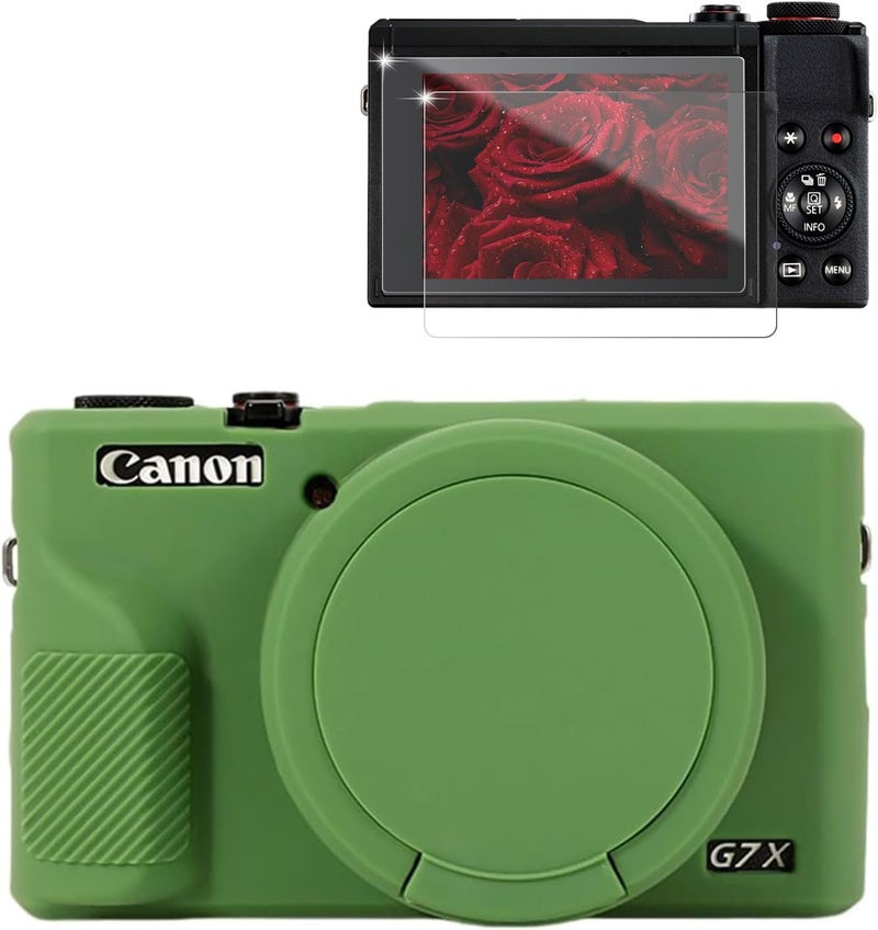 Frevyve Case for Canon G7X Mark IIII Camera, Soft Silicone Protective Case, Powershot G7X Mark III Sleeve with Removable Lens Cover & Screen Protector Accessories, Slim Fit, Anti-Scratch (Green) - Image 1